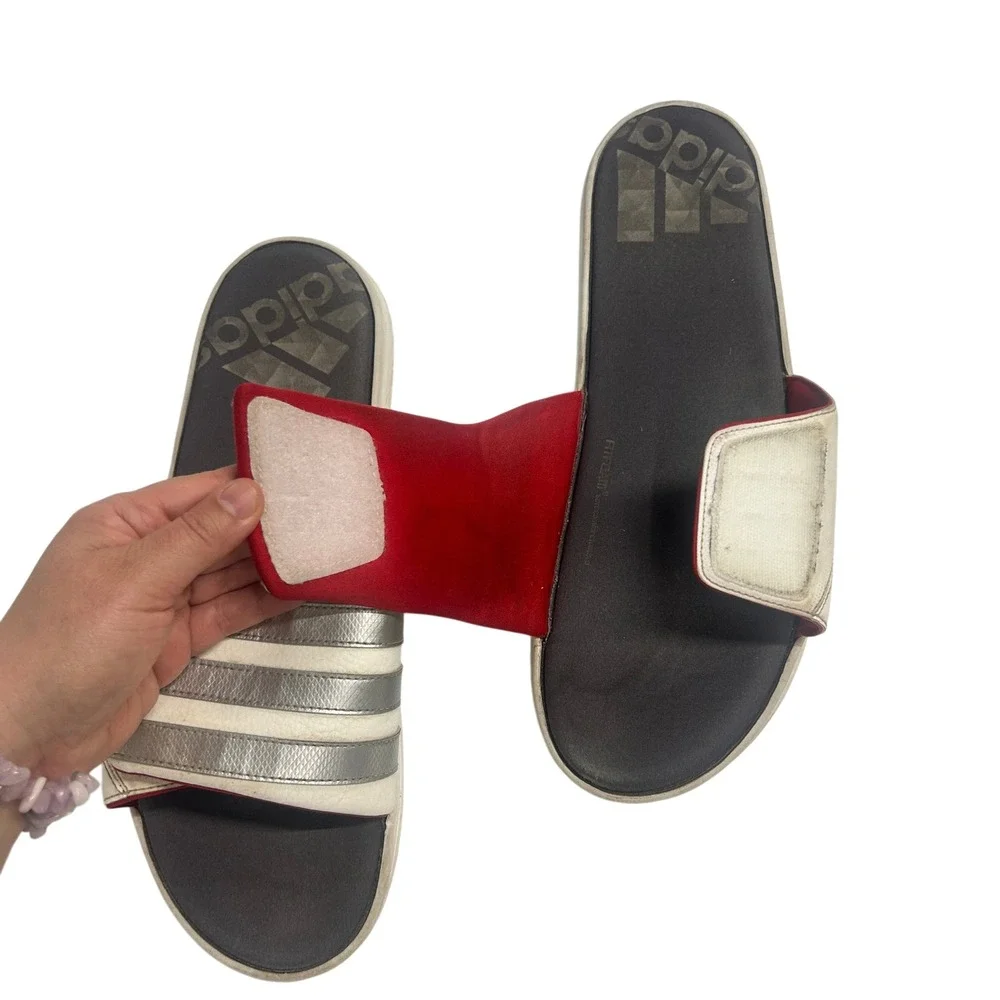 adidas Fitfoam Adjustable Strap Slide Sandals Size 12 White Silver Sporty‎ Y2K